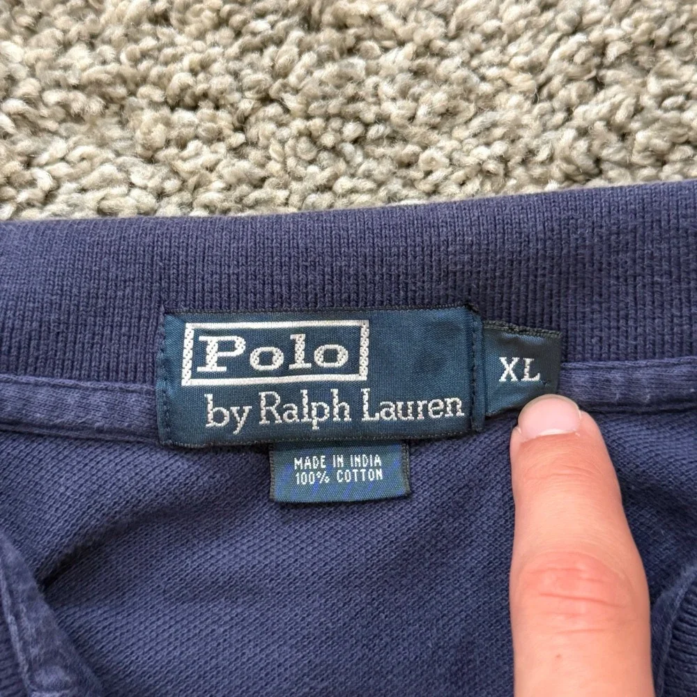 VTG 90s Polo Ralph Lauren Mens XL Navy Blue Big Pony Short Sleeve Cotton Shirt